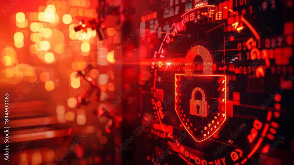 Creative red security alert on blurry backdrop. Fraud and danger concept. 3D Rendering. Creative red security alert on blurry backdrop. Fraud and danger concept. 3D Rendering.