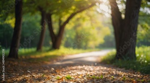 A backdrop of summer natural conditions with blurry green color and bright warm sunlight, creates a peaceful and serene scene.