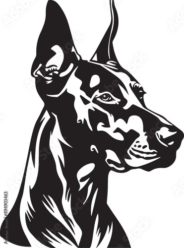 black and white doberman pinscher dog portrait