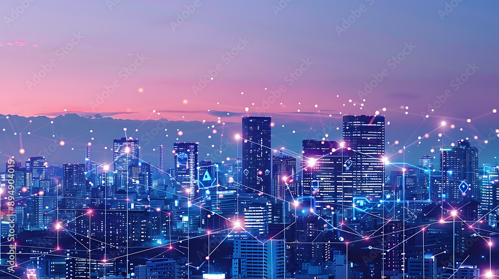 Fototapeta premium Smart City, wallpaper, the modern technology and intelligent communication networks