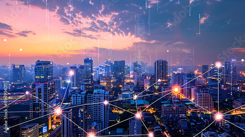 Wallpaper Mural Smart City, wallpaper, the modern technology and intelligent communication networks Torontodigital.ca