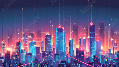 Smart City, wallpaper, the modern technology and intelligent communication networks