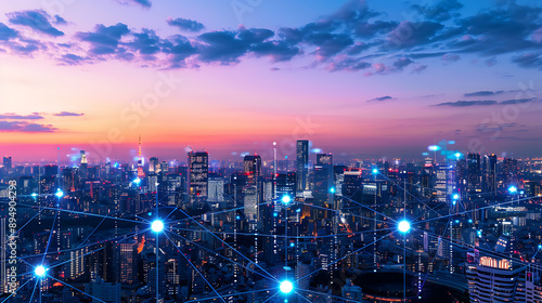 Wallpaper Mural Smart City, wallpaper, the modern technology and intelligent communication networks Torontodigital.ca