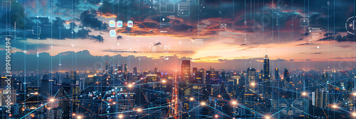 Smart City, wallpaper, the modern technology and intelligent communication networks