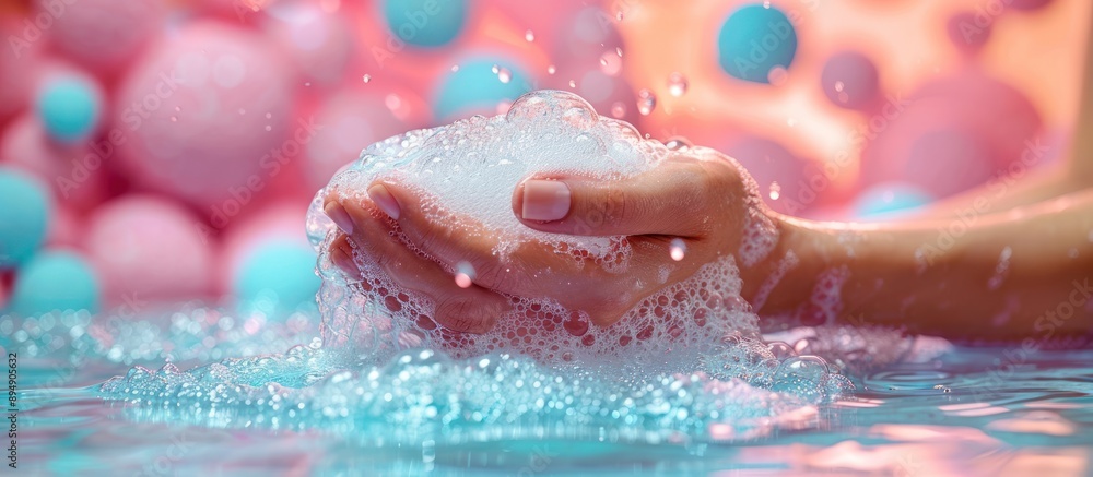 Fototapeta premium Hands Playing with Bubbles in a Bath