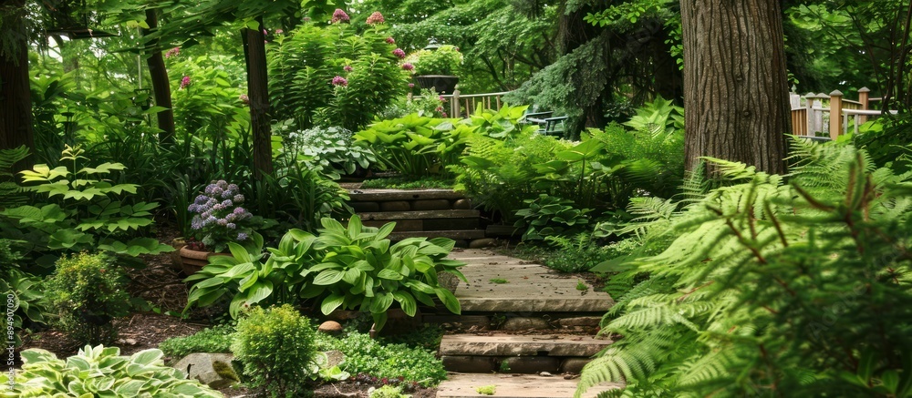 Stone Pathway Through Lush Garden Stone Pathway Through Lush Garden