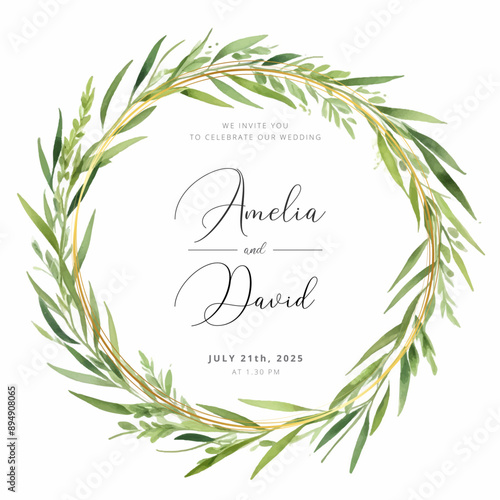 Watercolor Eucalyptus Leaves Wreath Illustration Green	