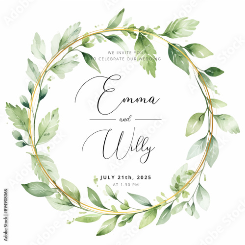 Leaves Watercolor Wreath Template For Wedding Invitation And Save The Date Cards Illustration Leaves Watercolor Wreath Template For Wedding Invitation And Save The Date Cards Photo Background