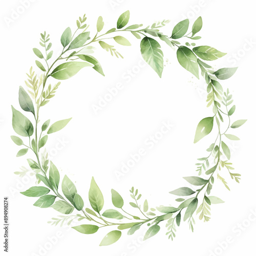Watercolor Eucalyptus Leaves Wreath Illustration Green