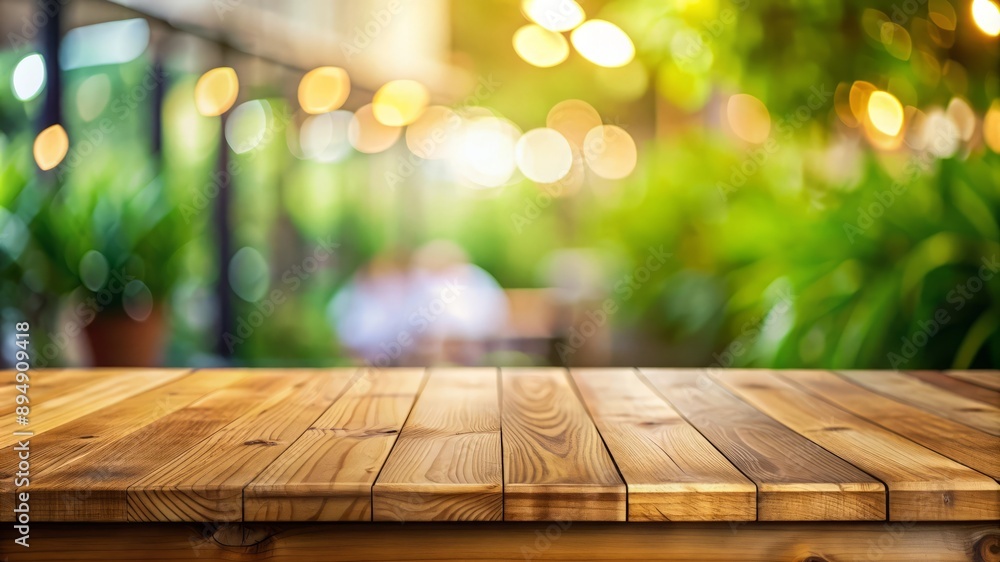 Wooden Table Top with Blurred Green Background. Wooden Table Top with Blurred Green Background.