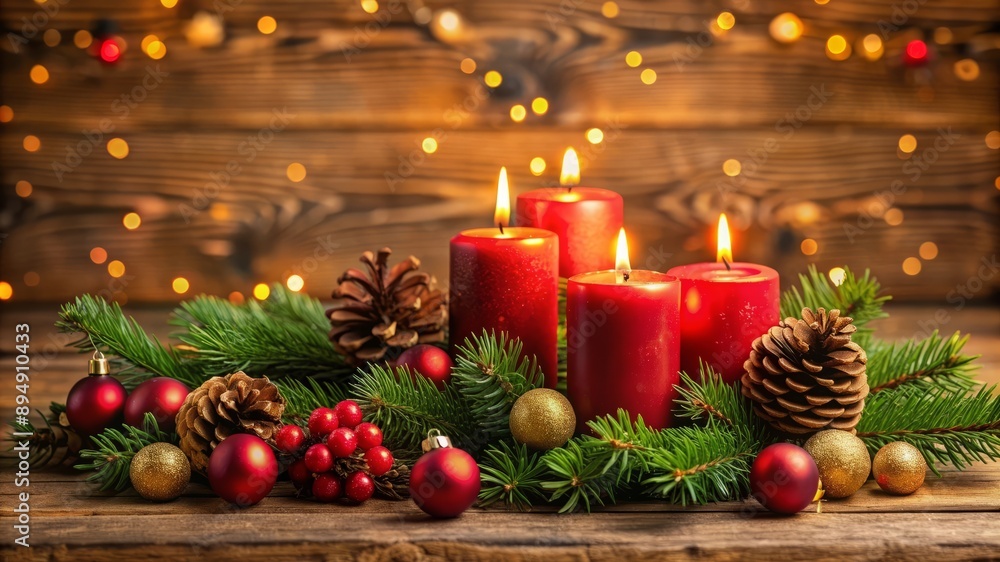Christmas Decorations with Candles and Pine Cones. Christmas Decorations with Candles and Pine Cones.