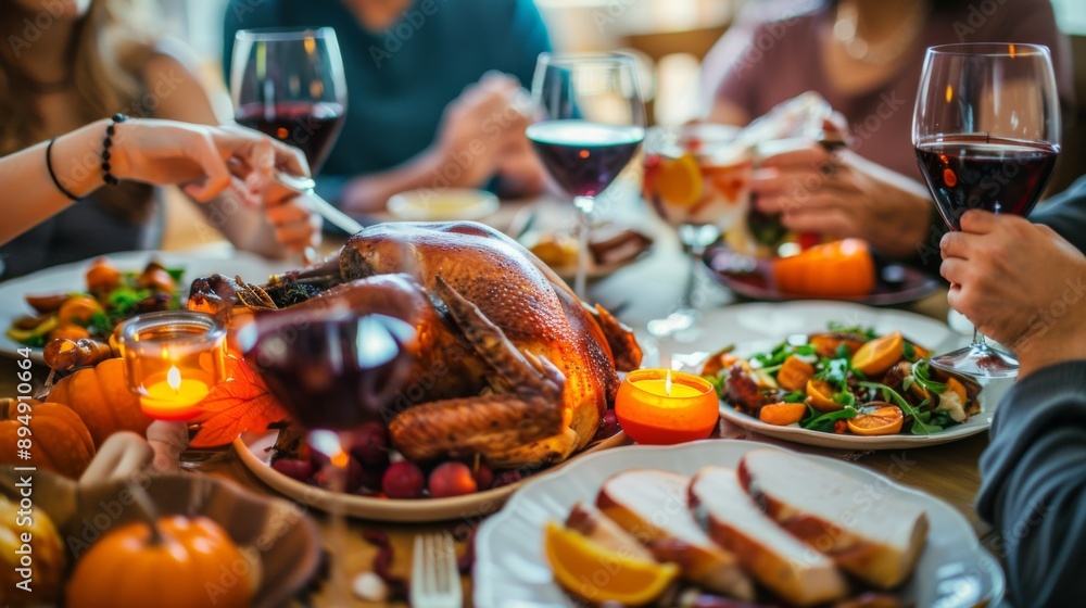 Happy Thanksgiving day. Dinner table background illustration generated by ai Happy Thanksgiving day. Dinner table background illustration generated by ai