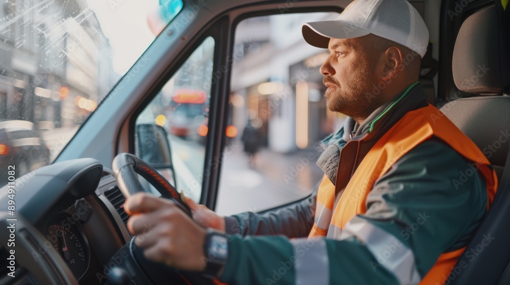 The driver in safety uniform The driver in safety uniform