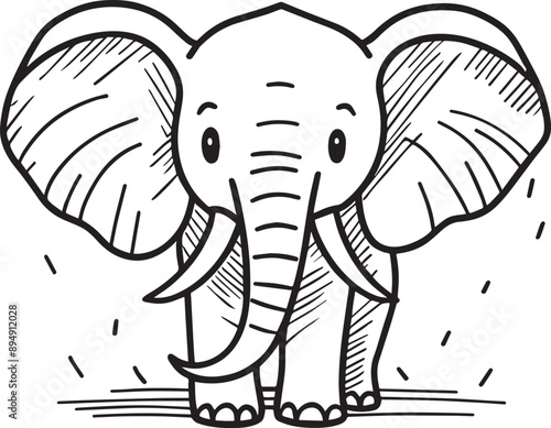 正面を向いた愛らしい象のイラスト