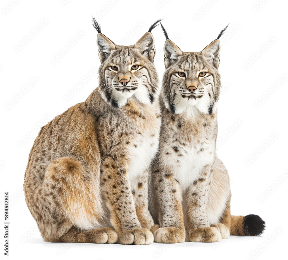 Naklejka premium Two Lynx family couple, sitting on isolated background