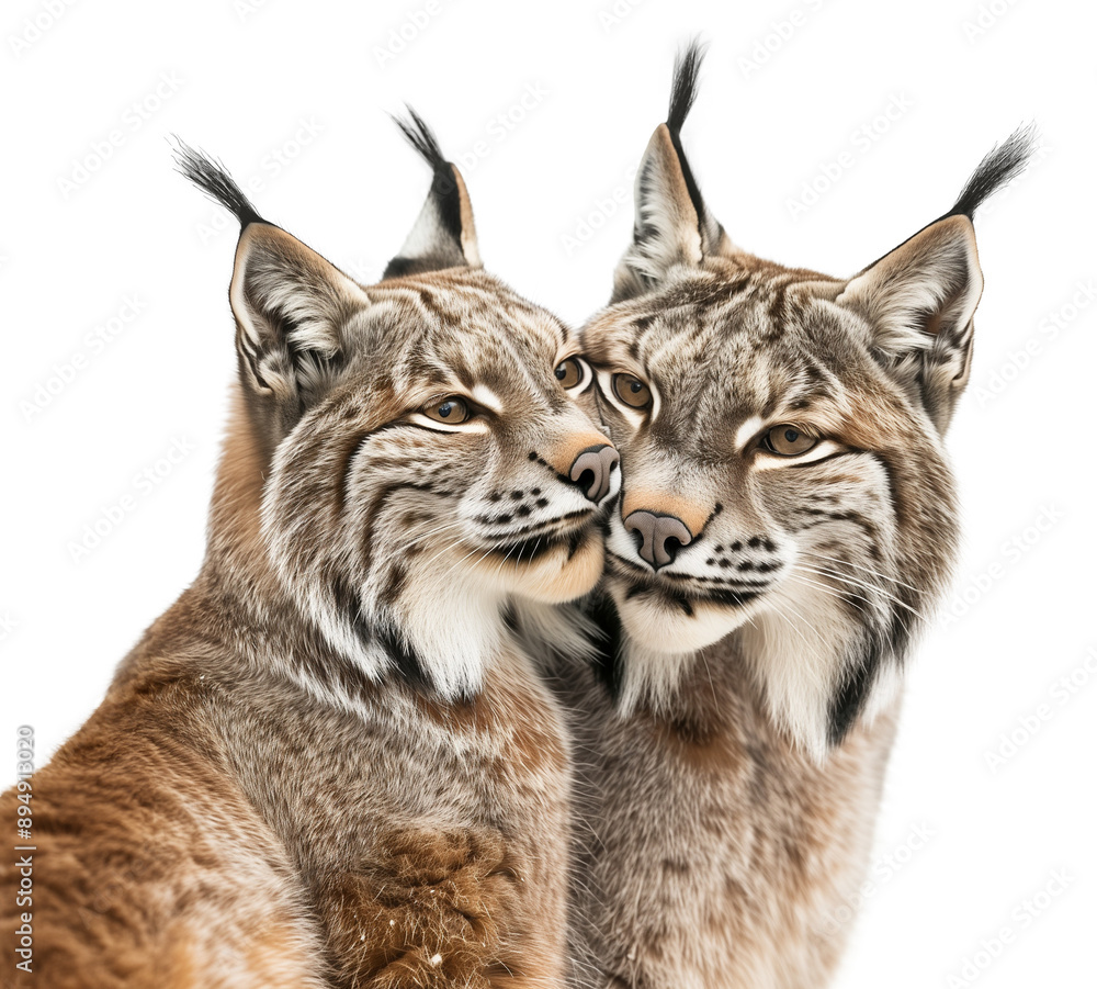 Cute head portrait of a Lynx family couple Cute head portrait of a Lynx family couple