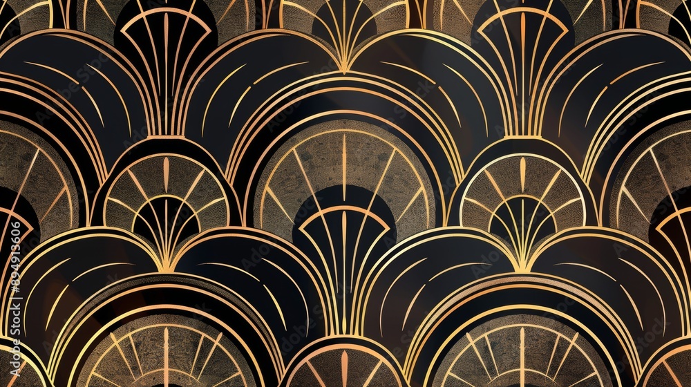 Art Deco Geometric Pattern in Black and Gold - A seamless repeating ...