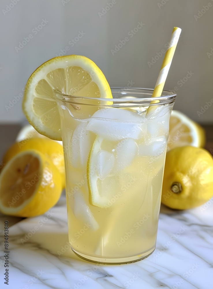 Refreshing Homemade Lemonade with Ice and Lemon Slices Refreshing Homemade Lemonade with Ice and Lemon Slices