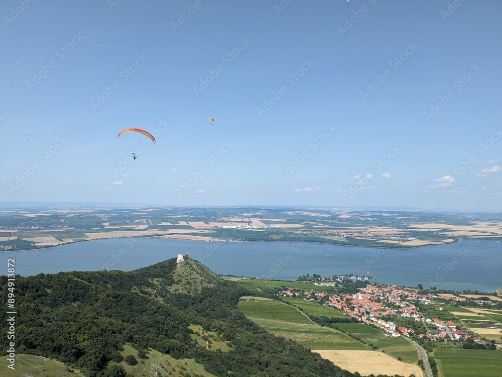 paragliding Palava over the scenic hill rande with Devicky castle,Moravia Czech republic paragliding Palava over the scenic hill rande with Devicky castle,Moravia Czech republic
