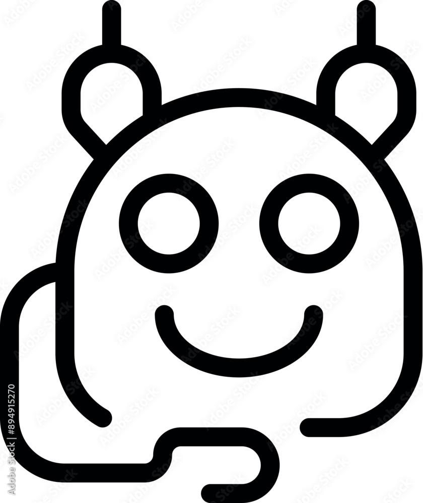 Simple chatbot icon smiling with antennae, perfect for representing happiness and positivity in a technological context Simple chatbot icon smiling with antennae, perfect for representing happiness and positivity in a technological context
