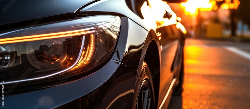 Close Up of a Black Car Headlight with Orange Accent Close Up of a Black Car Headlight with Orange Accent