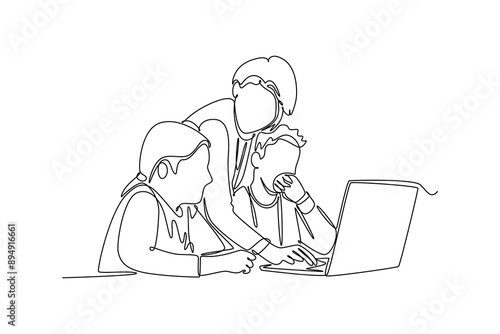 Lecturers teaching in class concept. Single line draw design vector graphic illustration.