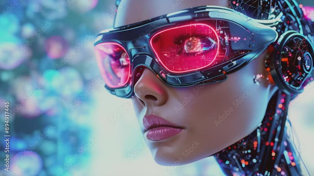 Futuristic AI humanoid woman cyborg with digital interface overlay, symbolizing advanced technology. Futuristic AI humanoid woman cyborg with digital interface overlay, symbolizing advanced technology.