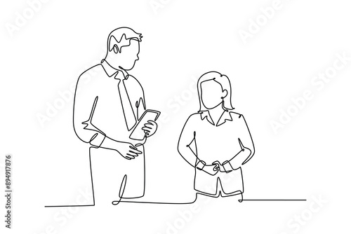 Lecturers teaching in class concept. Single line draw design vector graphic illustration.