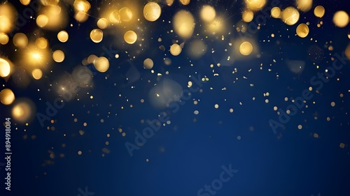 Abstract background with dark blue and gold particle christmas golden light shine particles bokeh