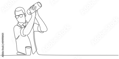 line art of bartender makes a cocktail Vector eps