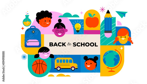 Back to school, geometrical modern style design. Back to school sale, promotion, poster and flyer. Vector illustration
