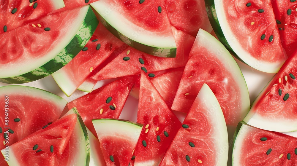 A vibrant pattern of watermelon slices and seeds, with a playful and summery vibe, high-resolution photo, realistic photo, hyper realistic A vibrant pattern of watermelon slices and seeds, with a playful and summery vibe, high-resolution photo, realistic photo, hyper realistic