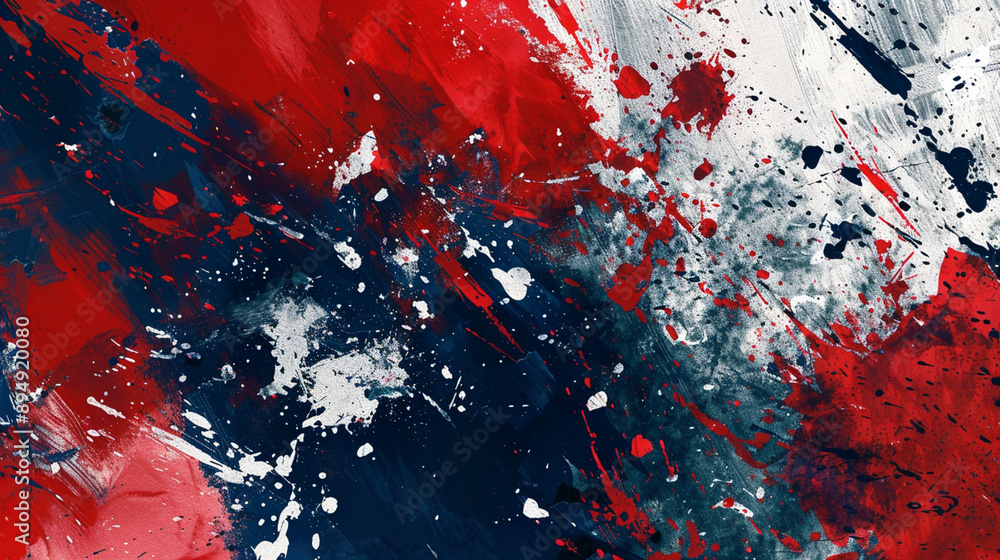 Bold, modern abstract background with splashes of red, navy blue, and metallic silver paint, creating a striking and contemporary design Bold, modern abstract background with splashes of red, navy blue, and metallic silver paint, creating a striking and contemporary design