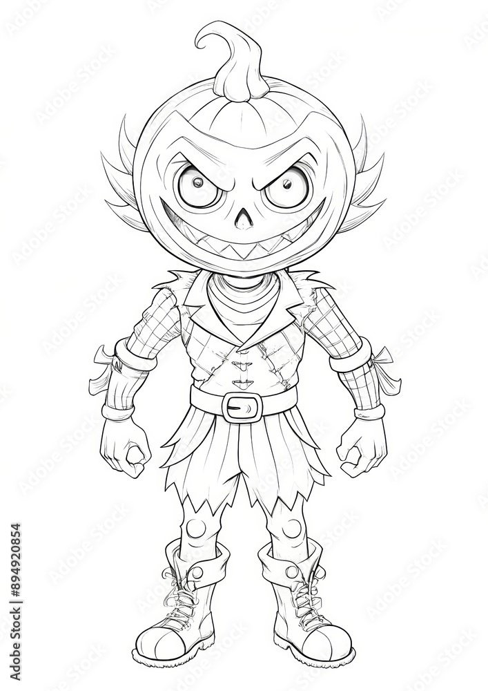 Hero with a Pumpkin Head in Costume for Coloring Hero with a Pumpkin Head in Costume for Coloring