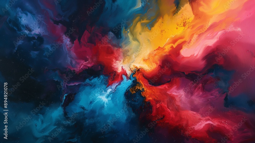 oil painting. Explosion of colored powder oil painting. Explosion of colored powder