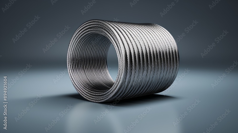 Coiled Metal Steel Cable on gray Background Coiled Metal Steel Cable on gray Background