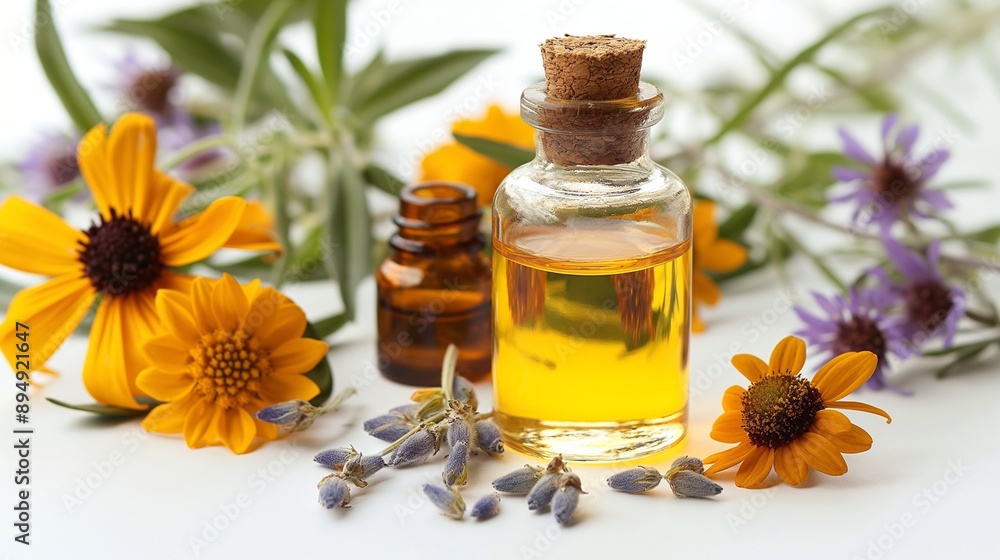carrier oils extract and plant in white background, natural skin care ingridients carrier oils extract and plant in white background, natural skin care ingridients