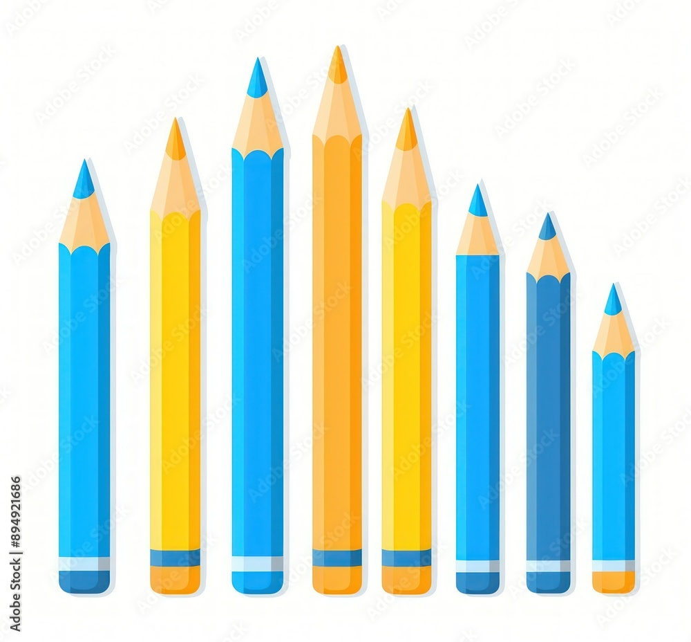 Realistic set of pencils in a vector illustration, blue and yellow pencils isolated on white. Realistic set of pencils in a vector illustration, blue and yellow pencils isolated on white.