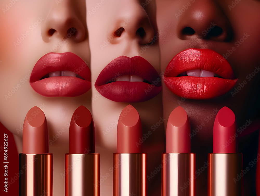 Obraz premium Retro woman cosmetics face red elegance fashion hand style up beauty lipstick lady