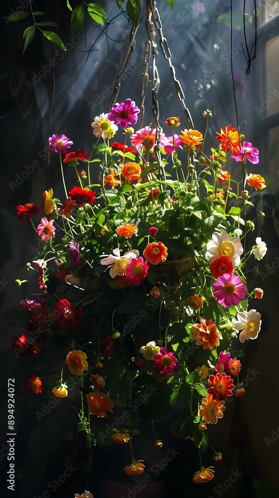 Hanging Basket of Flowers in Sunlight Hanging Basket of Flowers in Sunlight