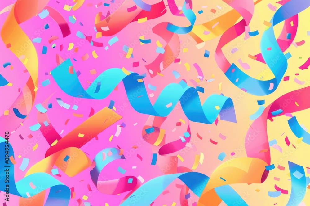 Confetti and Streamers on Pink Background Confetti and Streamers on Pink Background