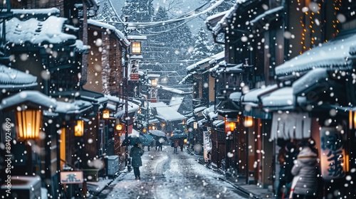 Fototapeta Naklejka Na Ścianę i Meble -  Street of an Asian city in winter