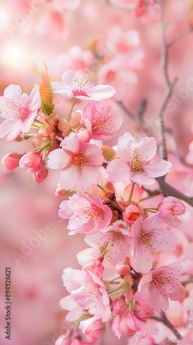 Pink Cherry Blossoms in Full Bloom