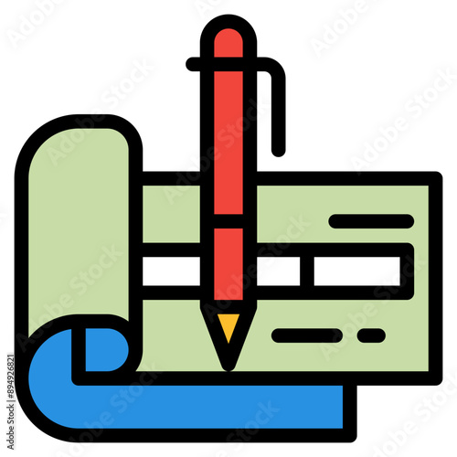 checkbook and pen filled outline icon