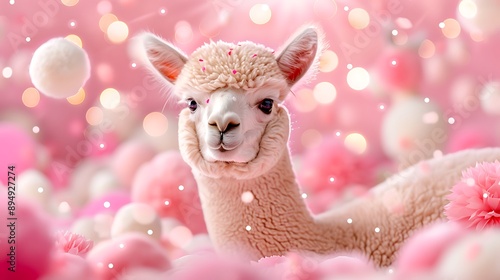 Adorable Alpaca Tilting Its Head with Bokeh Background