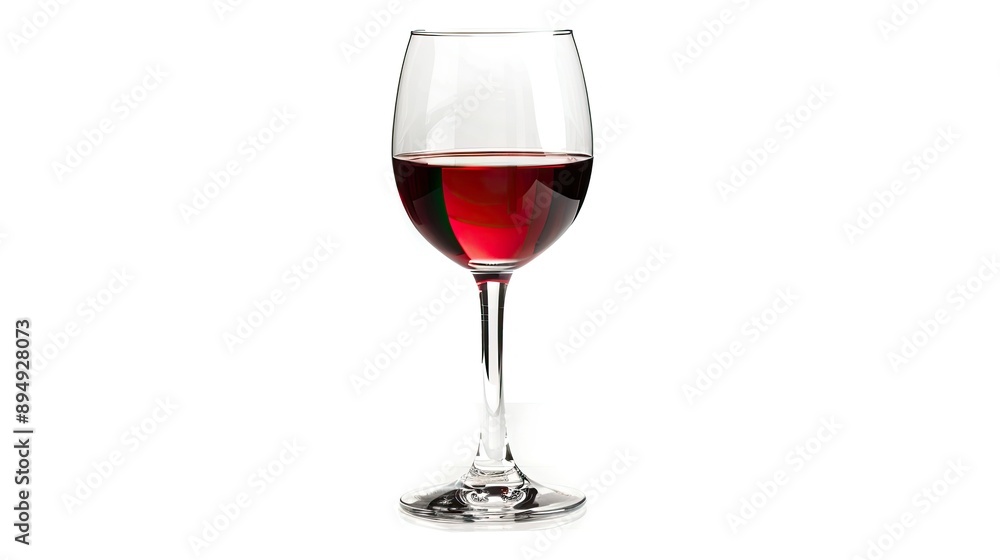 A single long-stemmed glass of red wine, isolated on white, highlighting its vibrant color and classic style.