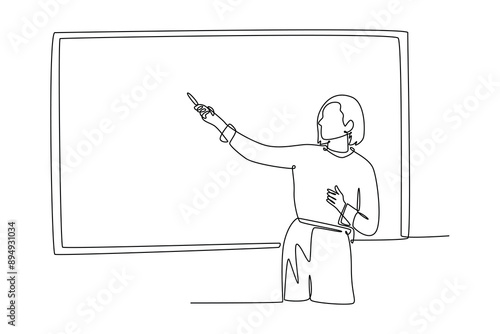 Lecturers teaching in class concept. Single line draw design vector graphic illustration.
