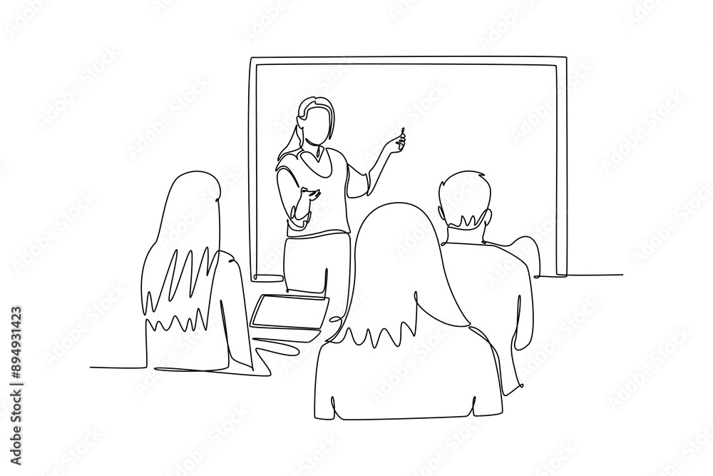 Lecturers teaching in class concept. Single line draw design vector graphic illustration. Lecturers teaching in class concept. Single line draw design vector graphic illustration.