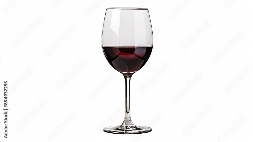 Isolated glass of red wine with a long stem, emphasizing the rich color and refined style against a white backdrop. Isolated glass of red wine with a long stem, emphasizing the rich color and refined style against a white backdrop.