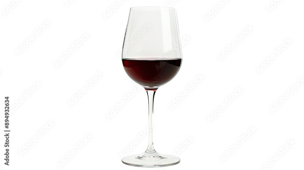 Long-stemmed wine glass filled with deep red wine, perfectly isolated on a white background for a classic look. Long-stemmed wine glass filled with deep red wine, perfectly isolated on a white background for a classic look.